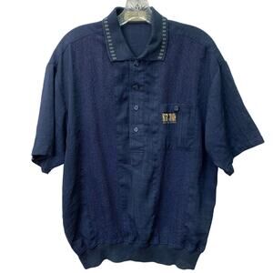 VTG Lindbergh Mens Large Blue Save the Nature Woven Short Sleeve Polo Shirt